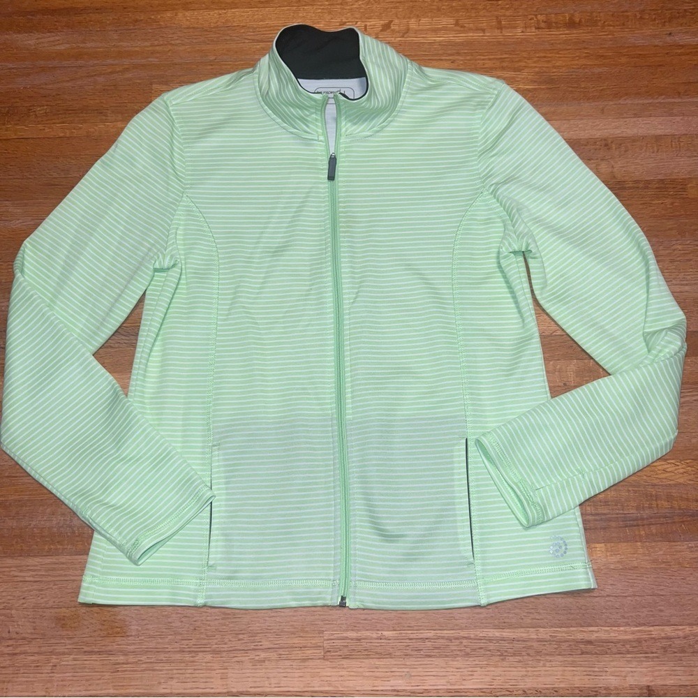 Be Inspired‎ Women LG Lime Green White Stripe Zip Lightweight Athletic Jacket